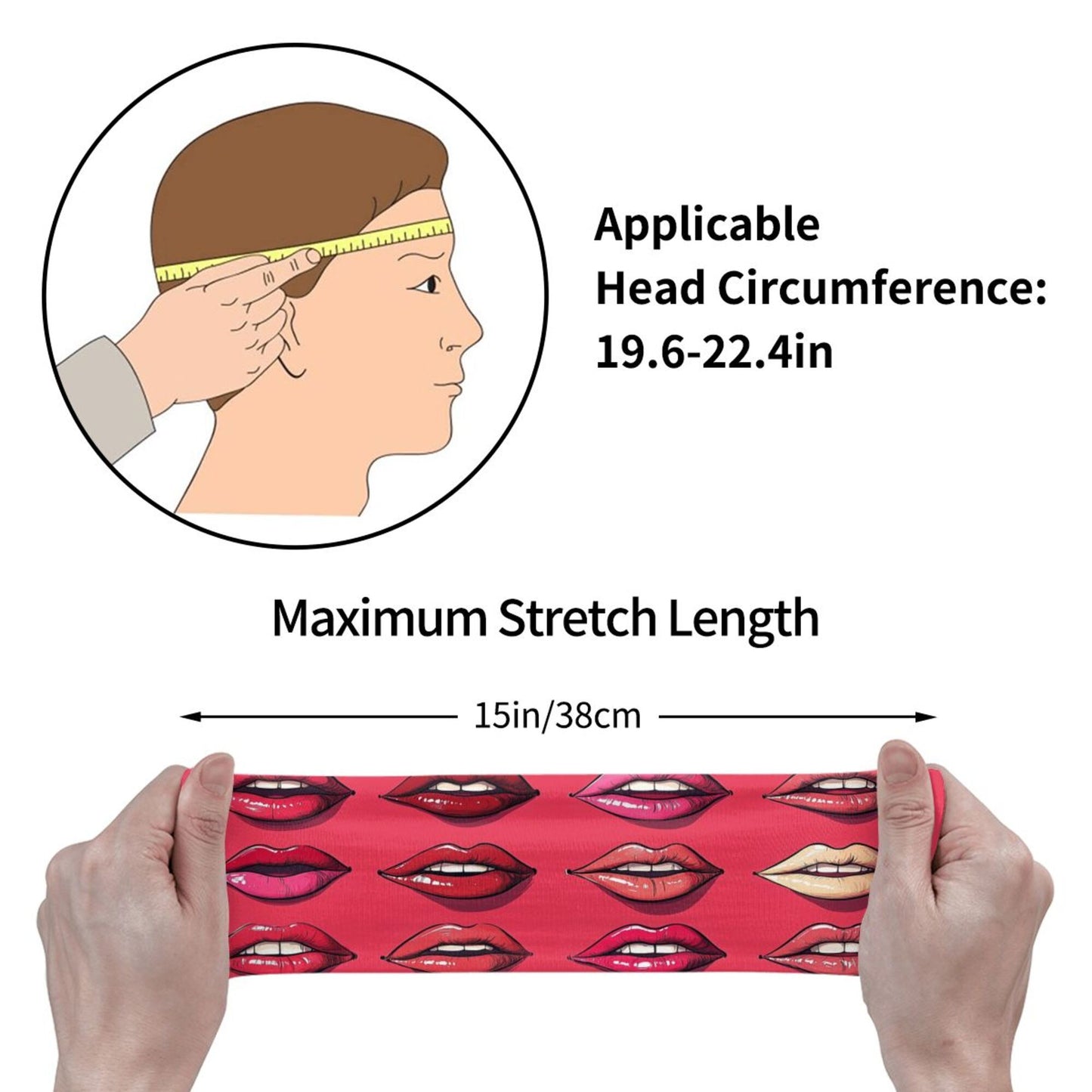 Red Sexy Lips Printed Elastic Headband – Fits 19.6-22.4 Inch Head Circumference, Sweat-Absorbing & Breathable Yoga, Gym, Running Hairband