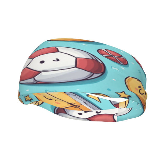 Ocean-Themed Cartoon Printed Elastic Headband – Fits 19.6-22.4 Inch Head Circumference, Sweat-Absorbing & Breathable Yoga, Running, Sports Hairband