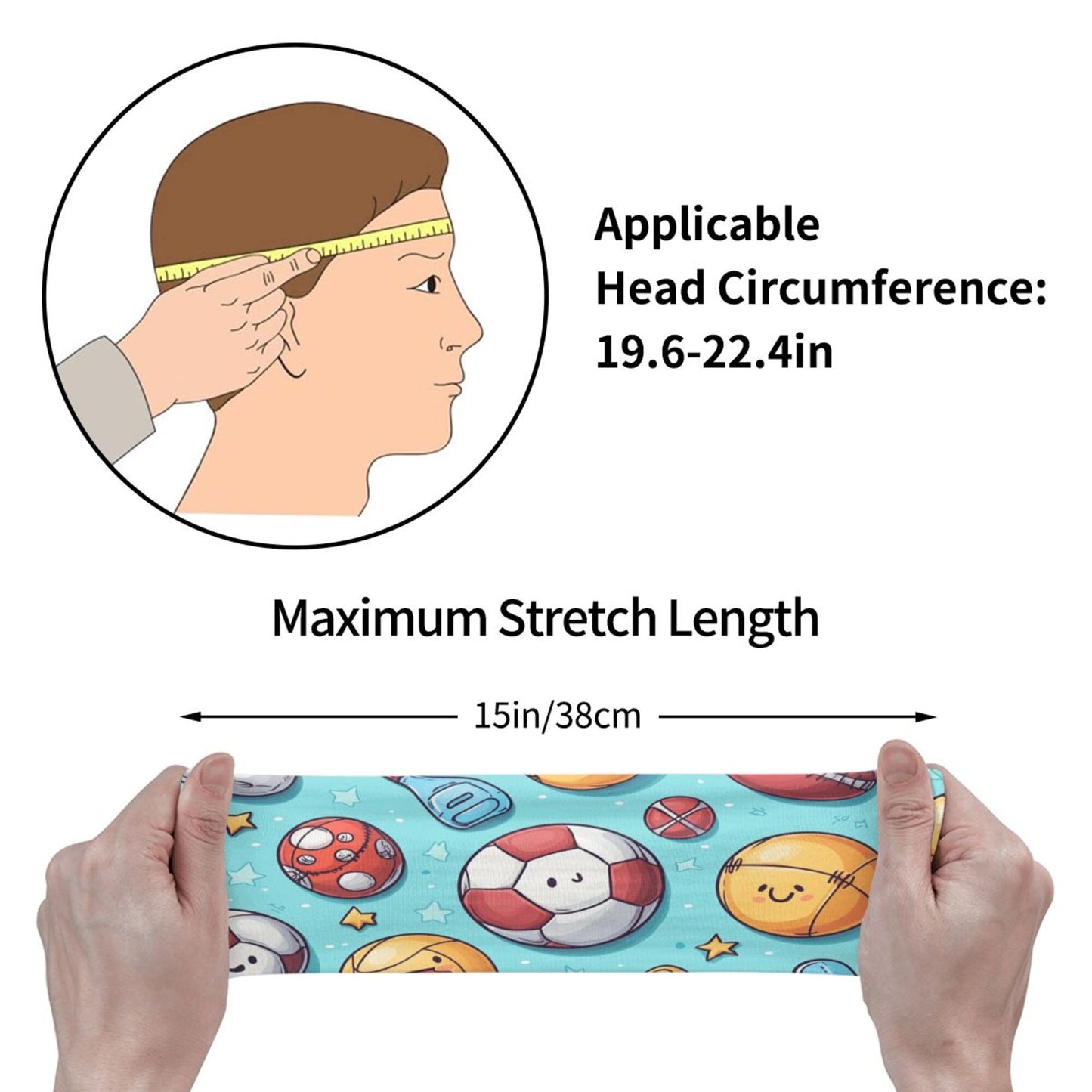 Ocean-Themed Cartoon Printed Elastic Headband – Fits 19.6-22.4 Inch Head Circumference, Sweat-Absorbing & Breathable Yoga, Running, Sports Hairband