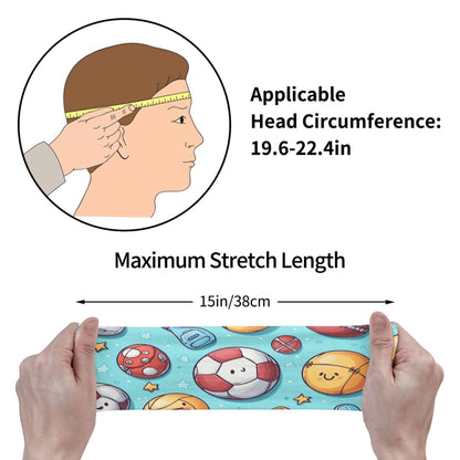 Ocean-Themed Cartoon Printed Elastic Headband – Fits 19.6-22.4 Inch Head Circumference, Sweat-Absorbing & Breathable Yoga, Running, Sports Hairband