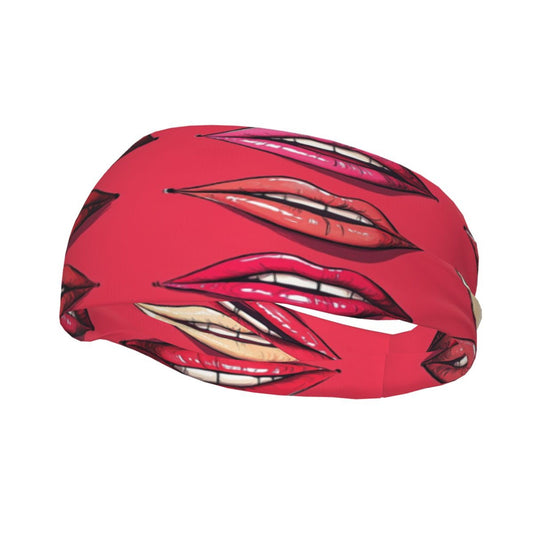 Red Sexy Lips Printed Elastic Headband – Fits 19.6-22.4 Inch Head Circumference, Sweat-Absorbing & Breathable Yoga, Gym, Running Hairband