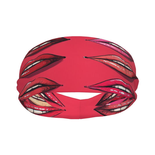 Red Sexy Lips Printed Elastic Headband – Fits 19.6-22.4 Inch Head Circumference, Sweat-Absorbing & Breathable Yoga, Gym, Running Hairband