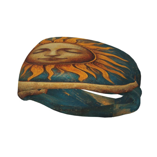 Vintage Sun Printed Elastic Headband – Fits 19.6-22.4 Inch Head Circumference, Sweat-Absorbing & Breathable Yoga, Gym, Running Hairband