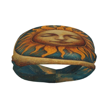 Vintage Sun Printed Elastic Headband – Fits 19.6-22.4 Inch Head Circumference, Sweat-Absorbing & Breathable Yoga, Gym, Running Hairband