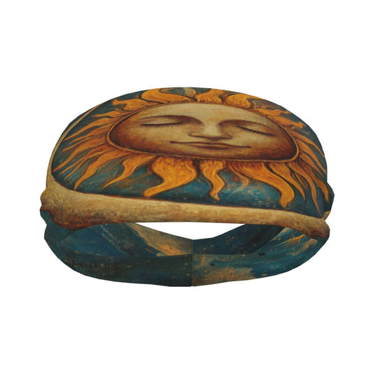Vintage Sun Printed Elastic Headband – Fits 19.6-22.4 Inch Head Circumference, Sweat-Absorbing & Breathable Yoga, Gym, Running Hairband