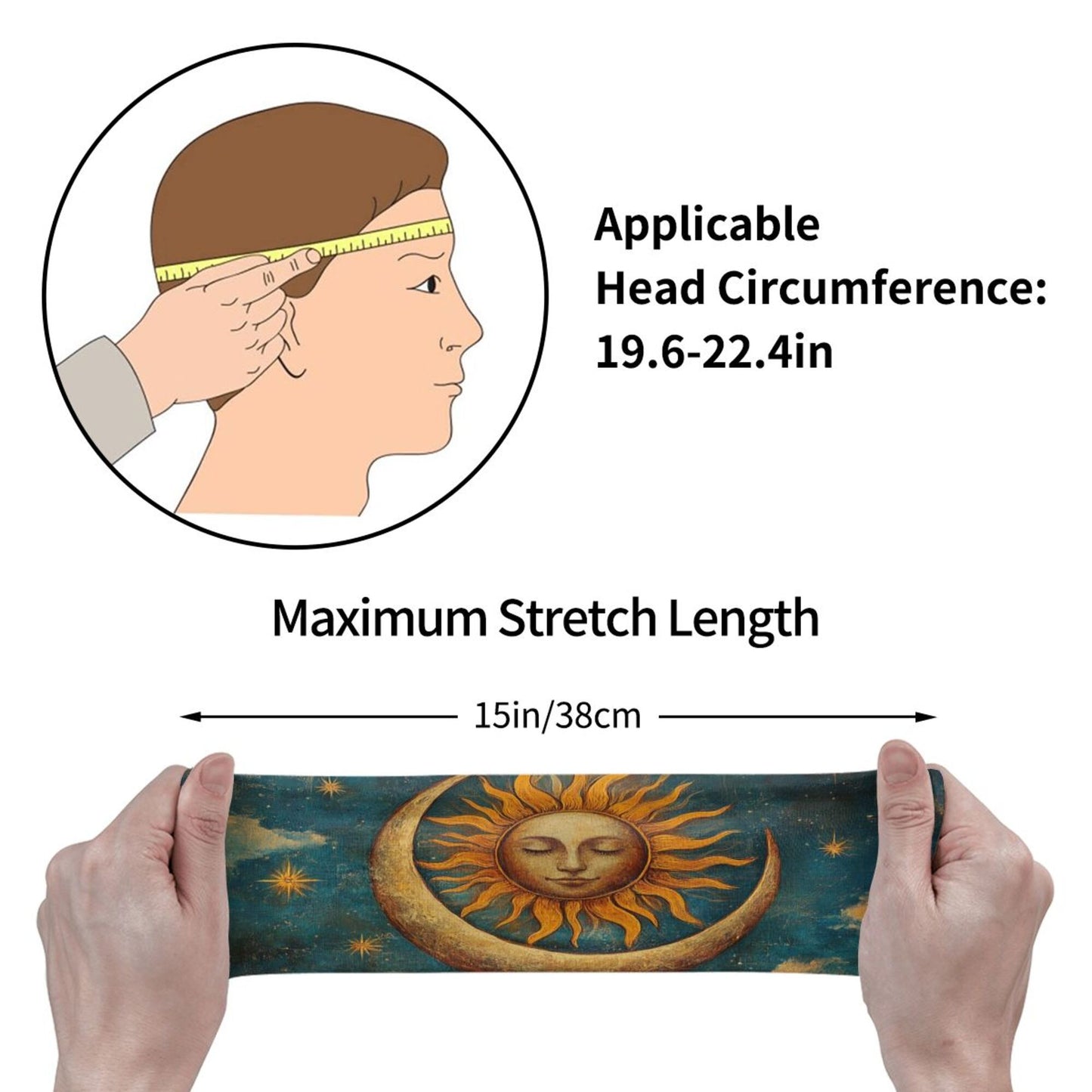 Vintage Sun Printed Elastic Headband – Fits 19.6-22.4 Inch Head Circumference, Sweat-Absorbing & Breathable Yoga, Gym, Running Hairband