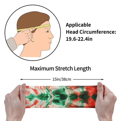 Red & Green Gradient Abstract Printed Elastic Headband – Fits 19.6-22.4 Inch Head Circumference, Sweat-Absorbing & Breathable Yoga, Gym, Running Hairband