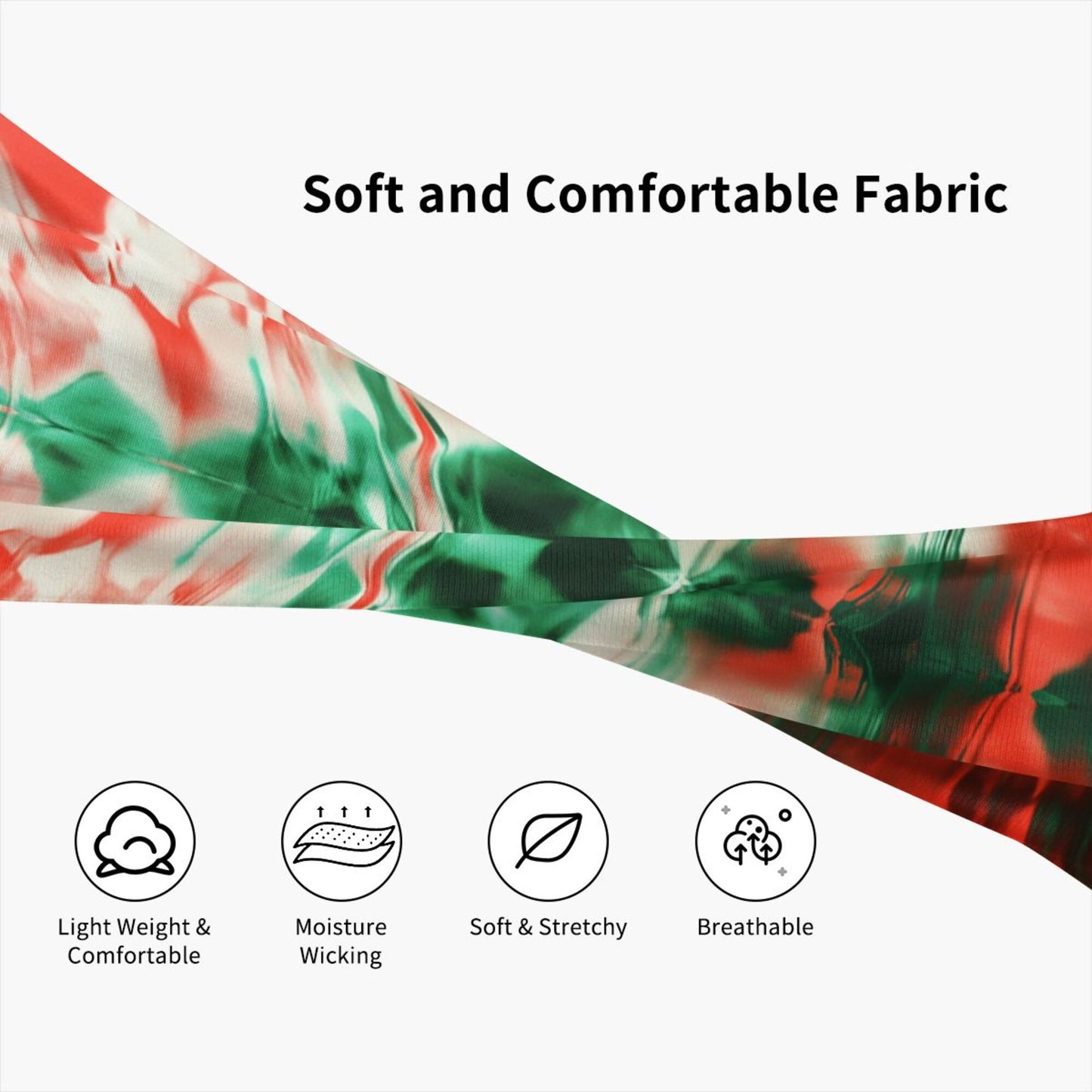 Red & Green Gradient Abstract Printed Elastic Headband – Fits 19.6-22.4 Inch Head Circumference, Sweat-Absorbing & Breathable Yoga, Gym, Running Hairband